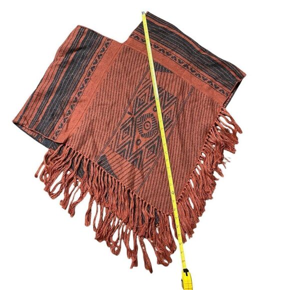 SOL ALPACA Fringe Poncho Orange Gray One Size - Picture 8 of 8
